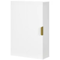 kleanking Armadietto Bagno a Muro con Anta Decorata, Maniglia Dorata e Ripiani Regolabili, 40x15x60 cm, Bianco(m-10)