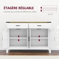 HOMCOM Buffet meuble de rangement style rural 2 tiroirs et 2 placards avec étagères réglables, 120 x 39,3 x 82,5 cm, blanc(m-5)