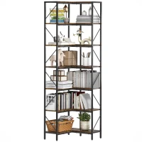HOMCOM Libreria Angolare Industriale a 7 Livelli, in Legno e Acciaio, 60x60x198 cm, Marrone Rustico(m-10)