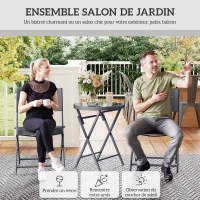Outsunny Ensemble de bistrot 3 pièces pliable en métal, 2 chaises et 1 table ronde, salon de jardin extérieur 2 personnes, gris(m-4)