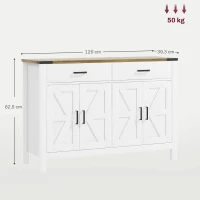 HOMCOM Buffet meuble de rangement style rural 2 tiroirs et 2 placards avec étagères réglables, 120 x 39,3 x 82,5 cm, blanc(m-3)