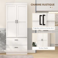 HOMCOM Armoire de cuisine buffet cuisine vaisselier meuble de rangement avec placard, 2 tiroirs et étagères réglables, gris(m-5)