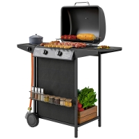 Outsunny Gasgrill 7 KW Grillwagen inkl 3 Brenner Seitenkocher Rolle Deckel 107 x 54 x 96 cm Schwarz