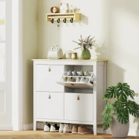 HOMCOM Meuble à chaussures 20 paires avec 4 tiroirs, portes rabattables, étagères amovibles et réglables, blanc(m-2)