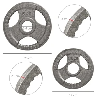 HOMCOM Disques de poids 2,5/2,5/5/5 kg, poids musculation pour 5 cm barres olympiques, disques d'haltères en acier(m-3)