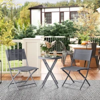 Outsunny Ensemble de bistrot 3 pièces pliable en métal, 2 chaises et 1 table ronde, salon de jardin extérieur 2 personnes, gris(m-2)