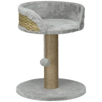 PawHut Arbre à chat arbre à grimper grattoir design jeu pompon suspendu + plateforme peluche 40 x 40 x 49 cm jute gris(m-12)