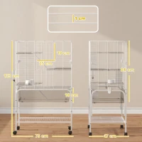 PawHut Jaula para Animales Pequeños de 4 Niveles con Ruedas Bandeja Profunda Rampas Plataformas y Comedero 73x47x123 cm Blanco(m-3)