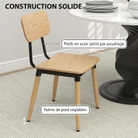HOMCOM Lot de 2 chaises de salle à manger modernes avec pieds en acier et dossier incurvé, effet bois naturel(m-5)