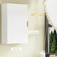 kleanking Armadietto Bagno a Muro con Anta Decorata, Maniglia Dorata e Ripiani Regolabili, 40x15x60 cm, Bianco(m-6)