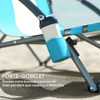 Outsunny Chaise de plage pliable chaise camping pliante légère sac de transport porte-gobelet 58 x 55 x 62 cm bleu(m-6)