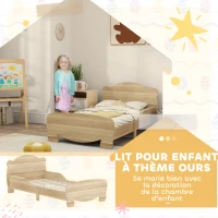 AIYAPLAY Lit enfant 70x140 cm avec barrières de sécurité thème d'ours pour garçons, filles, âgés de 3 à 6 ans, bois naturel(m-6)