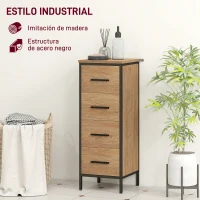 HOMCOM Armario de Baño Mueble de Baño Estrecho Cajonera con 4 Cajones y Estructura de Acero 30x30x82 cm Roble(m-5)