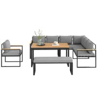 Outsunny Salon de jardin extérieur d'angle pour 9 personnes en acier avec 3 canapés 2 places fauteuil banc et 1 table basse gris(m-1)