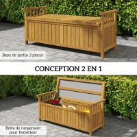Outsunny Banc de jardin 2 places en bois avec rangement de 151L banc d'extérieur avec accoudoirs 128,5 x 56 x 53,5 cm marron(m-4)