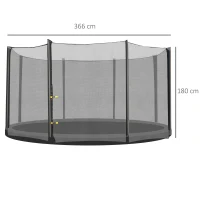 HOMCOM Red de Seguridad de Reemplazo para Trampolín Ø366 cm con Puerta con Cremallera para 8 Postes Rectos Ø366x180 cm Negro(m-3)