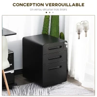 Vinsetto Caisson bureau mobile verrouillable avec 3 tiroirs pour format A4, lettre, légal, 39 x 48 x 59 cm, noir(m-4)