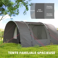 Outsunny Tente de camping avec porche pour 4 à 6 personnes légère ventilée étanche 5 000 mm montage facile sac de transport gris(m-4)