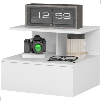 HOMCOM Nachttisch hängend Beistelltisch mit Schublade, offenes Fach Weiß, 39,8 x 35 x 31,6 cm(m-1)
