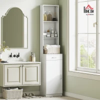 HOMCOM Hoge Badkamerkast, Smal Ontwerp, Lade, Schappen, Kast, Spaanplaat, Wit(m-2)