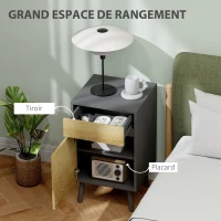 HOMCOM Lot de 2 tables de chevet table de nuit avec tiroirs et placard, style moderne, 40 x 39 x 69 cm, gris foncé(m-5)