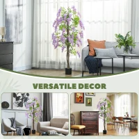 HOMCOM Artificial Wisteria Flower, Tall Fake Plant with 756 Leaves and 54 Flowers in Pot, Decorative Artificial Plant for Home Indoor Decor, 180 cm, Purple(m-6)