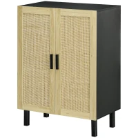 HOMCOM Buffet haut meuble de rangement design bohème double portes avec 3 étagères en cannage - 73 x 41 x 102 cm(m-1)