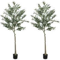 HOMCOM Set of 2 6ft/ 180cm Decorative Artificial Plant, Silk Olive Tree with 900 Leaves and 40 Olive Fruits in Pot, Fake Plant for Home, Office, Living Room, Indoor Decor(m-1)