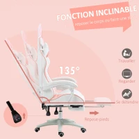 Vinsetto Chaise de gaming avec support lombaire, hauteur réglable, dossier inclinable, oreilles de lapin et appui-tête, rose(m-6)