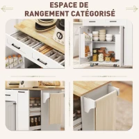 HOMCOM Îlot central cuisine mobile avec prise de courant et port USB, tablette à abattant, étagère réglable blanc(m-6)