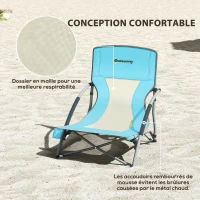 Outsunny Lot de 2 chaises de plage pliable chaises camping pliante légère sac de transport porte-gobelet 58 x 55 x 62 cm bleu(m-5)