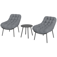 Outsunny Salon de Jardin extérieur en résine tressée 2 personnes ensemble de meubles de jardin coussins de 15 cm d'épaisseur gris