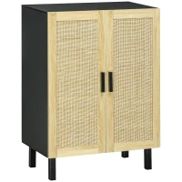 HOMCOM Buffet haut meuble de rangement design bohème double portes avec 3 étagères en cannage - 73 x 41 x 102 cm(m-11)