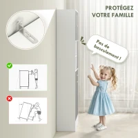 HOMCOM Meuble de salle de bain avec panier à linge et miroir étagère réglable 62 x 28,3 x 181 cm gris et blanc(m-7)