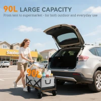 Outsunny Folding Pull Along Cart Cargo Wagon Trolley with Telescopic Handle - Dark Grey(m-4)