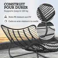 Outsunny Fauteuil à bascule de jardin chaise à bascule en forme d'œuf avec coussin rembourré 98 x 111 x 74 cm gris(m-6)