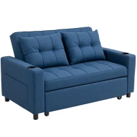 HOMCOM Two-Seater Pull-Out Sofa Bed - Dark Blue(m-1)