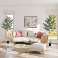 HOMCOM Set of 2 6ft/ 180cm Decorative Artificial Plant, Silk Olive Tree with 900 Leaves and 40 Olive Fruits in Pot, Fake Plant for Home, Office, Living Room, Indoor Decor(m-2)