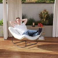 Outsunny Fauteuil à bascule de jardin chaise à bascule en forme d'œuf avec coussin rembourré 98 x 111 x 74 cm crème(m-2)