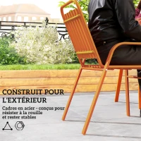 Outsunny Table de jardin extérieure avec 4 chaises empilables, plateau à lattes 80 cm, structure en acier anti-rouille, orange(m-6)