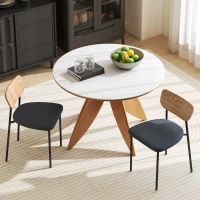 HOMCOM Lot de 2 chaises de salle à manger avec pieds en acier, dossier incurvé et assise rembourrée, gris et effet bois naturel(m-8)