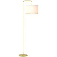 HOMCOM Lampadaire sur pied salon style moderne avec abat-jour aspect lin et interrupteur à pied 163,5 cm doré et blanc(m-10)