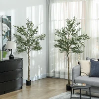 HOMCOM Set of 2 6ft/ 180cm Decorative Artificial Plant, Silk Olive Tree with 900 Leaves and 40 Olive Fruits in Pot, Fake Plant for Home, Office, Living Room, Indoor Decor(m-9)