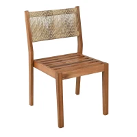 Ensemble de salle à manger 5 pièces avec table en bois, dossier en rotin, coussinets de pieds pour terrasse, jardin, Gris + Couleur naturelle(m-12)
