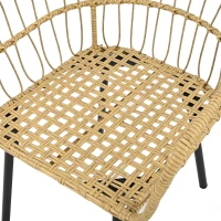 5-teiliges Garten-Lounge-Set, mit 1 Esstisch, 2 Stühlen, 2 Hockern, Weiß+Naturfarbe(m-9)