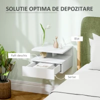 HOMCOM Noptieră Suspendată cu Sertar și Raft Superior din Lemn, 35x32x22,5 cm, Alb(m-5)