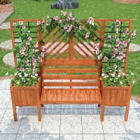 Fioriera con grigliato e seduta per giardino, cortile, terrazza, per piante rampicanti, 170x42x145 cm, Marrone(m-7)