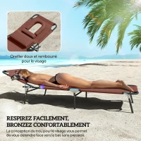 Outsunny Bain de Soleil Pliable transat inclinable 4 Positions Chaise Longue 3 Coussins fournis Marron(m-7)