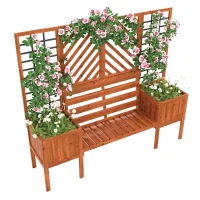 Fioriera con grigliato e seduta per giardino, cortile, terrazza, per piante rampicanti, 170x42x145 cm, Marrone(m-10)