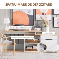 HOMCOM Birou cu Blat Extensibil pentru PC și Bibliotecă, 140x117x76 cm, Alb(m-5)